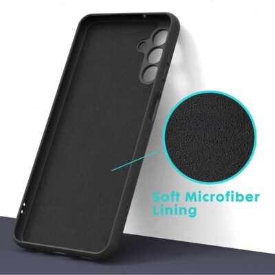 Juodas silikoninis dėklas Samsung Galaxy A136 A13 5G Liquid Silicone 1.5mm su minkšta mikropluošto pamušalu