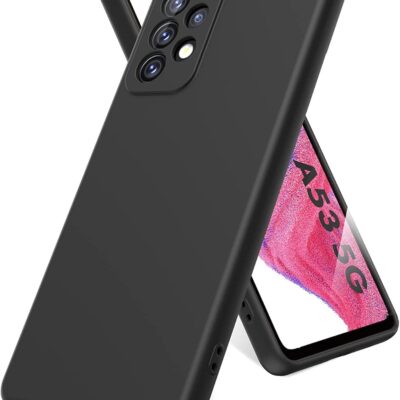 Juodas silikoninis dėklas Samsung Galaxy A536 A53 5G Liquid Silicone 1.5mm su apsauga kamerai