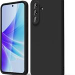 Juodas silikoninis dekla samsung galaxy a566 a56 5g liquid silicone 1.5mm telefono dizainas su skaidriu ekranu ir trim objektyvais