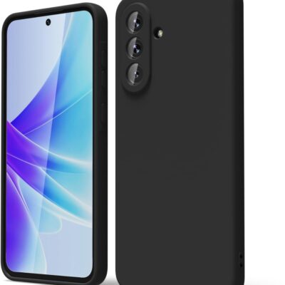 Juodas silikoninis dekla samsung galaxy a566 a56 5g liquid silicone 1.5mm telefono dizainas su skaidriu ekranu ir trim objektyvais