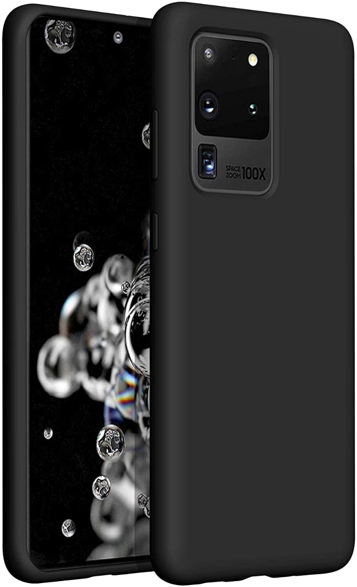 Juodas silikoninis dėklas Samsung Galaxy G988 S20 Ultra Liquid Silicone 1.5mm Juodas silikoninis dėklas Samsung Galaxy G988 S20 Ultra Liquid Silicone 1.5mm matomas iš priekio ir nugarėlės