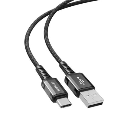 Juodas USB kabelis Acefast C1-04 USB-A to USB-C su nailoniniu užvalkalu ir metaliniais jungtimis