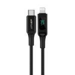 Juodas USB kabelis Acefast C6-01 MFi PD30W USB-C to Lightning su skaitmeniniu galingumo indikatoriumi
