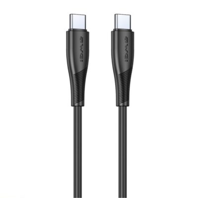 Juodas USB kabelis Awei CL-182C USB-C to USB-C 1.0m su juodais, matiniais USB-C jungtimis abiejuose galuose