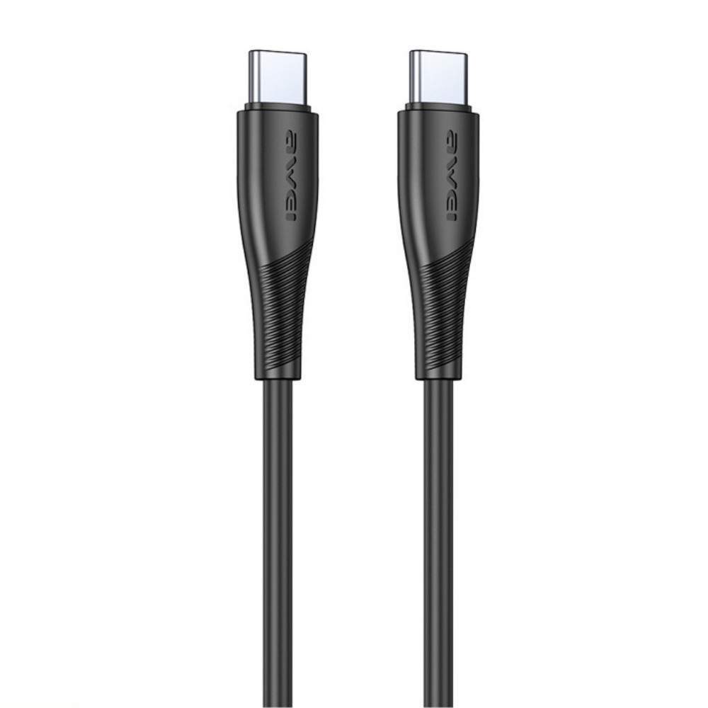 Juodas USB kabelis Awei CL-182C USB-C to USB-C 1.0m Juodas USB kabelis Awei CL-182C USB-C to USB-C 1.0m su juodais, matiniais USB-C jungtimis abiejuose galuose