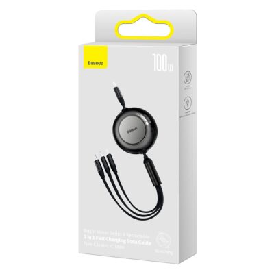 Juodas USB kabelis Baseus Bright Mirror 2 su 3 prievadais Type-C, MicroUSB ir Lightning