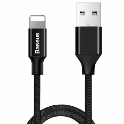 Juodas USB kabelis Baseus Yiven USB-A to Lightning su juodu tekstiliniu pamušalu