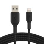 Juodas USB kabelis Belkin Boost Charge Braided USB-A to Lightning 1.0m su pynimu