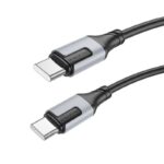 Juodas USB kabelis Borofone BX101 su sidabriniais USB-C jungčių korpusais ir juoda kabelio išvada