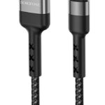 Juodas USB kabelis Borofone BX34 microUSB 1.0m su audiniu dengtu laidu ir metaliniu jungtuku