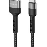 Juodas USB kabelis Borofone BX34 Type-C su audiniu aptrauktu laidu ir metaliniu jungtuku