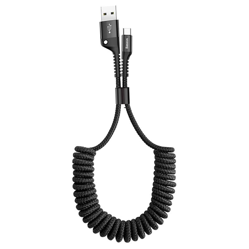 Juodas USB kabelis Fish Eye Spring Type-C 2.0A 1m CATSR-01 Juodas USB kabelis Fish Eye Spring Type-C 2.0A 1m su spiraliniu pynimu ir matoma Type-C jungtimi