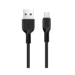 Juodas USB kabelis Hoco X20 USB-A to MicroUSB 2.0m su aiškiai matomu USB-A ir MicroUSB jungtimis