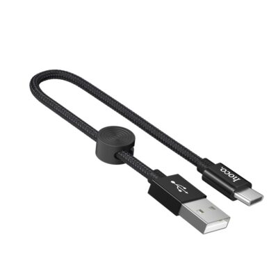 Juodas USB kabelis Hoco X35 Type-C 0.25m su pynimo audiniu ir USB bei Type-C jungtimis