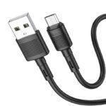 Juodas USB kabelis Hoco X83 USB-A to MicroUSB 1.0m su matomais jungtimis ir tekstūra ant korpuso