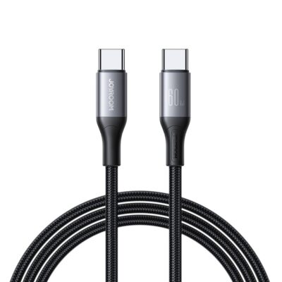 Juodas USB kabelis Joyroom S-A28 USB-C to USB-C 60W 2.0m su pynimo apvalkalu ir metalo kištukais