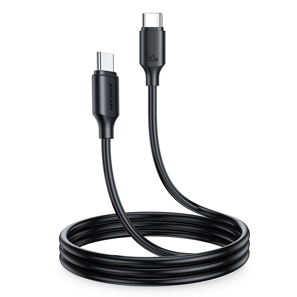 Juodas USB kabelis Joyroom S-CC060A9 Type-C to Type-C 60W 1.0m Juodas USB kabelis Joyroom S-CC060A9 Type-C to Type-C 60W 1.0m su metalo ir plastiko jungtimis.