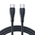 Juodas USB kabelis Joyroom S-CC100A11 Type-C to Type-C 100W 1.2m su pynimu ir metaliniu jungtukais