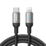 Juodas USB kabelis Joyroom S-CL020A10 Type-C į Lightning jungtį su 20W galia ir juodu pynimu