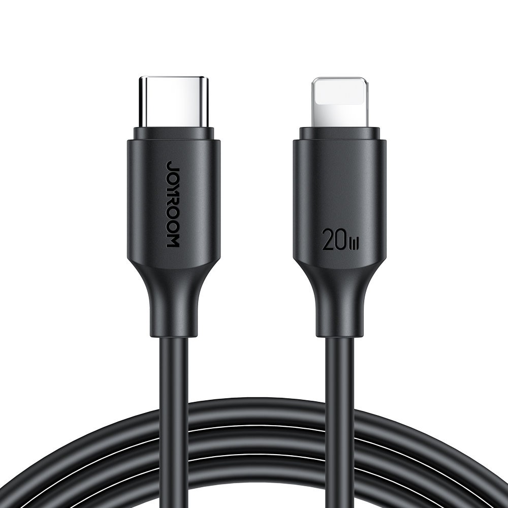 Juodas USB kabelis Joyroom S-CL020A9 Type-C to Lightning 20W 1.0m Juodas USB kabelis Joyroom S-CL020A9 Type-C to Lightning 20W 1.0m su matomais galais ir juoda išorine danga