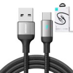 Juodas USB kabelis Joyroom S-UC027A10 USB to Type-C 3A 2.0m su juodos spalvos pynimo apvalkalu ir sidabriniais jungtimis