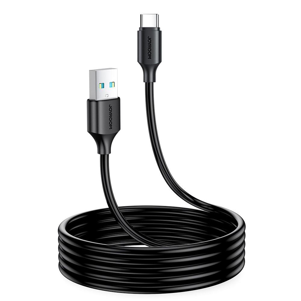 Juodas USB kabelis Joyroom S-UC027A9 Juodas USB kabelis Joyroom S-UC027A9 USB to Type-C 3A 2.0m su abi pusėmis matomomis jungtimis ir susuktas kabelis