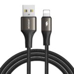 Juodas USB kabelis Joyroom SA25-AL3 USB to Lightning 3A 1.2m su pynimu ir metaliniu korpusu