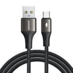 Juodas USB kabelis Joyroom SA25-AM3 su metaliniu USB ir MicroUSB jungtimi ir pynimo apvalkalu