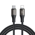 Juodas USB kabelis Joyroom SA25-CL3 USB-C ir Lightning jungtimis su 30W galia ir tinklelio apvalkalu