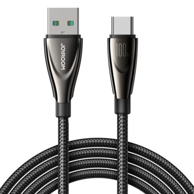 Juodas USB kabelis Joyroom SA31-AC6 USB to USB-C 100W su pynimu juodos spalvos.