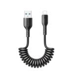Juodas spiralinio tipo USB kabelis Joyroom SA38-AL3 su USB ir Lightning jungtimis