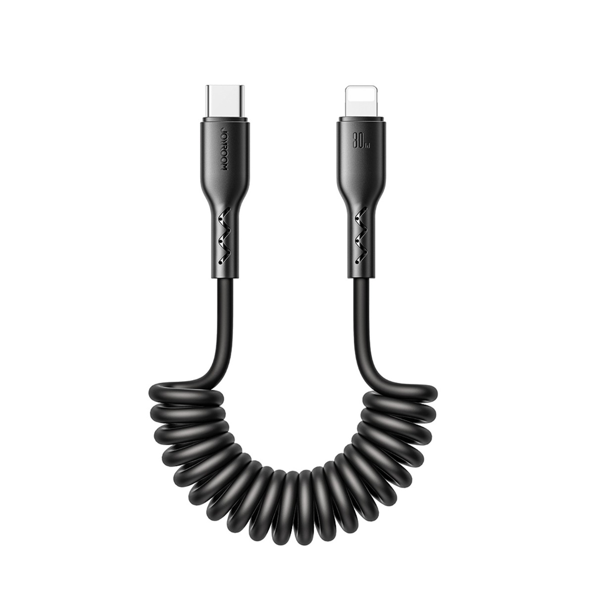 Juodas USB kabelis Joyroom SA38-CL3 USB-C to Lightning 30W 1.5m Juodas USB kabelis Joyroom SA38-CL3 su USB-C ir Lightning jungtimis spiralės formos