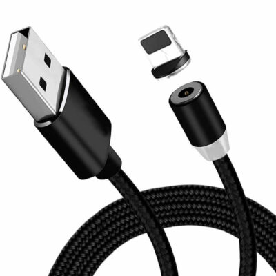 Juodas USB kabelis Magnetic Type-C magnetinis su pynimo apvalkalu ir nuimamu magnetiniu jungikliu