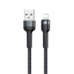 Juodas USB kabelis Remax RC-124i USB-A to Lightning su pintu apvadu ir metalizuotomis jungtimis