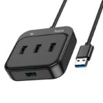 Juodas USB šakotuvas Hoco HB31 Easy 4-in-1 converter su USB3.0 ir 3 USB2.0 lizdais