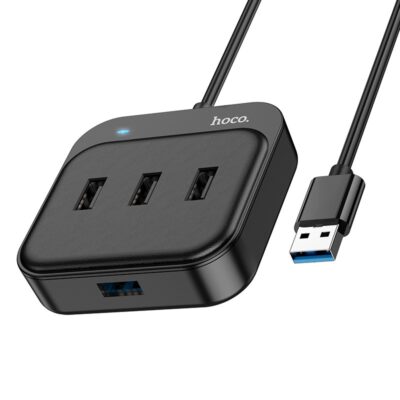 Juodas USB šakotuvas Hoco HB31 Easy 4-in-1 converter su USB3.0 ir 3 USB2.0 lizdais