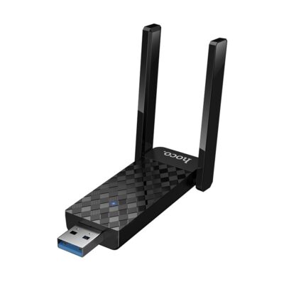 Juodas USB Wi-Fi adapteris Hoco HI34 Wi-Fi6 su dviem antenomis ir USB jungtimi
