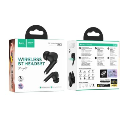 Juodos belaidės ausinės Hoco EQ2 su moderniu dizainu ir įkrovimo dėklu