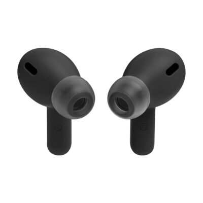 Juodos belaidės ausinės JBL Wave 200 TWS su silikono auselėmis spaudžiamos viduje