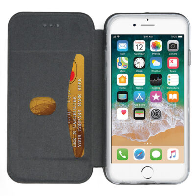 Juodos spalvos atverčiamas dėklas Apple iPhone 6 6S su kortelės laikikliu