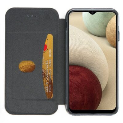 Juodos spalvos atverčiamas dėklas Samsung Galaxy A125 A12 Book Elegance su kortelių laikikliu