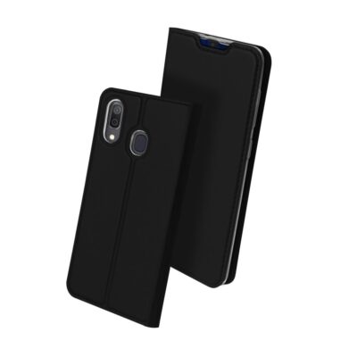 Juodos spalvos atverčiamas dėklas Samsung Galaxy A202 A20e Dux Ducis Skin Pro su kamera ir pirštų atspaudų jutiklio išpjovomis