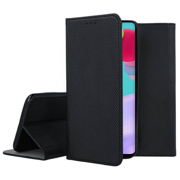 Juodos spalvos atverčiamas dėklas Samsung Galaxy A526 A52 5G Smart Magnet Juodos spalvos atverčiamas dėklas Samsung Galaxy A526 A52 5G Smart Magnet su tekstūruota paviršiaus medžiaga
