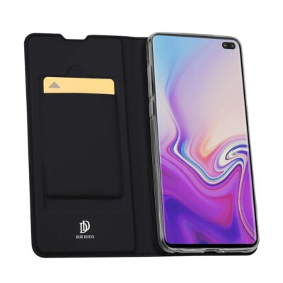 Juodos spalvos atverčiamas dėklas Samsung Galaxy G957 S10 Plus Dux Ducis Skin Pro su kortelės laikikliu