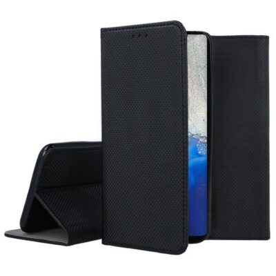 Juodos spalvos atverčiamas dėklas Samsung Galaxy G981 S20 Smart Magnet stovintis ir šiek tiek atvertas
