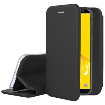 Juodos spalvos atverčiamas dėklas Samsung Galaxy J600 J6 2018 Book Elegance su apvaliais kampais