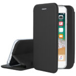 Juodos spalvos atverciams dekla Apple iPhone 5 5S 5SE Book Elegance su atvira priekiu ir standziu korpusu