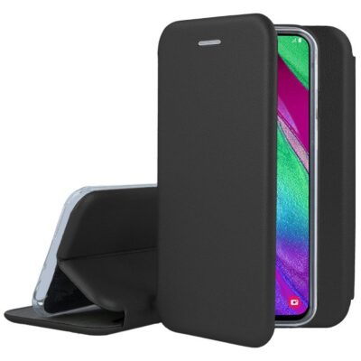 Juodos spalvos atverčiams dėklas Samsung Galaxy A405 A40 book elegance, su matomu ekranu ir atverčiamu viršeliu