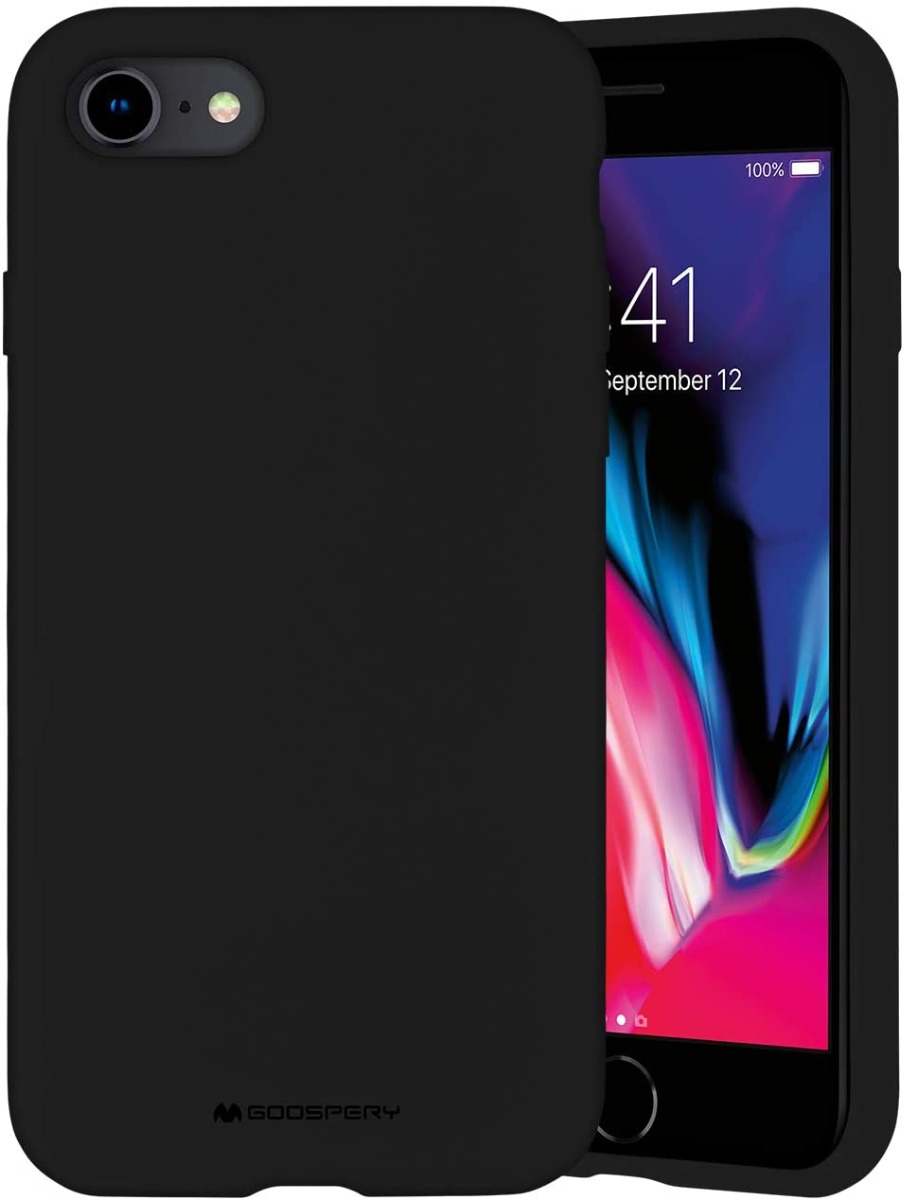 Juodos spalvos dėklas Apple iPhone 7 8 SE 2020 Mercury Silicone Juodos spalvos dėklas Apple iPhone 7 8 SE 2020 Mercury Silicone, matinis paviršius ir apsauga kameros