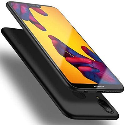 Juodos spalvos dėklas Huawei P20 Lite X-level Guardian telefone rodomas ryškus geltonas ir raudonas ekranas